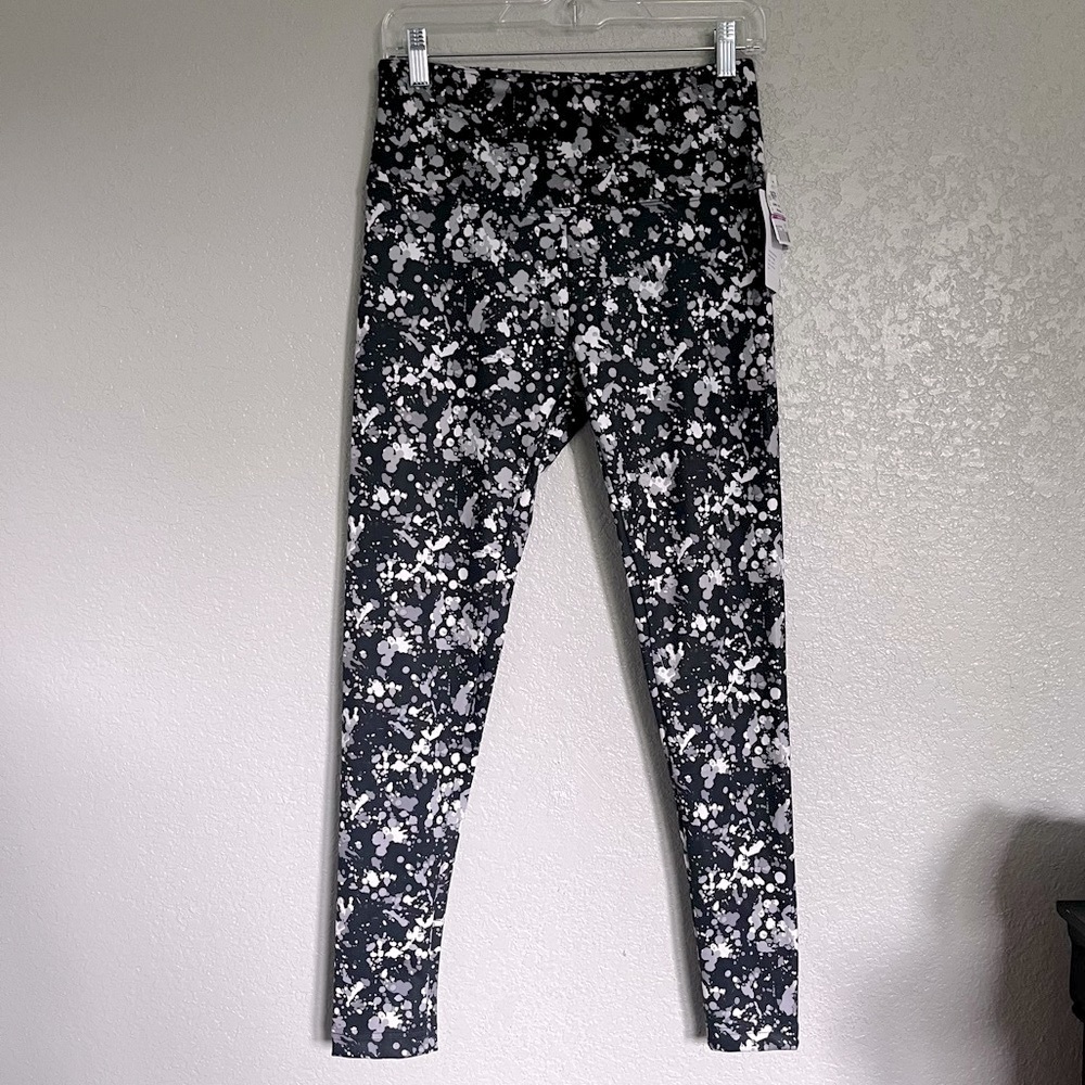 Namaste Tummy Control Ankle Length Leggings Women’s Black Paint Size Medium